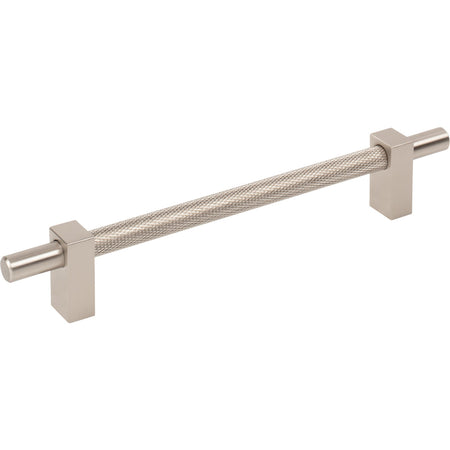 Jeffrey Alexander 598-160SN: 160mm cc Larkin Knurled Center Bar Cabinet Pull - Satin Nickel