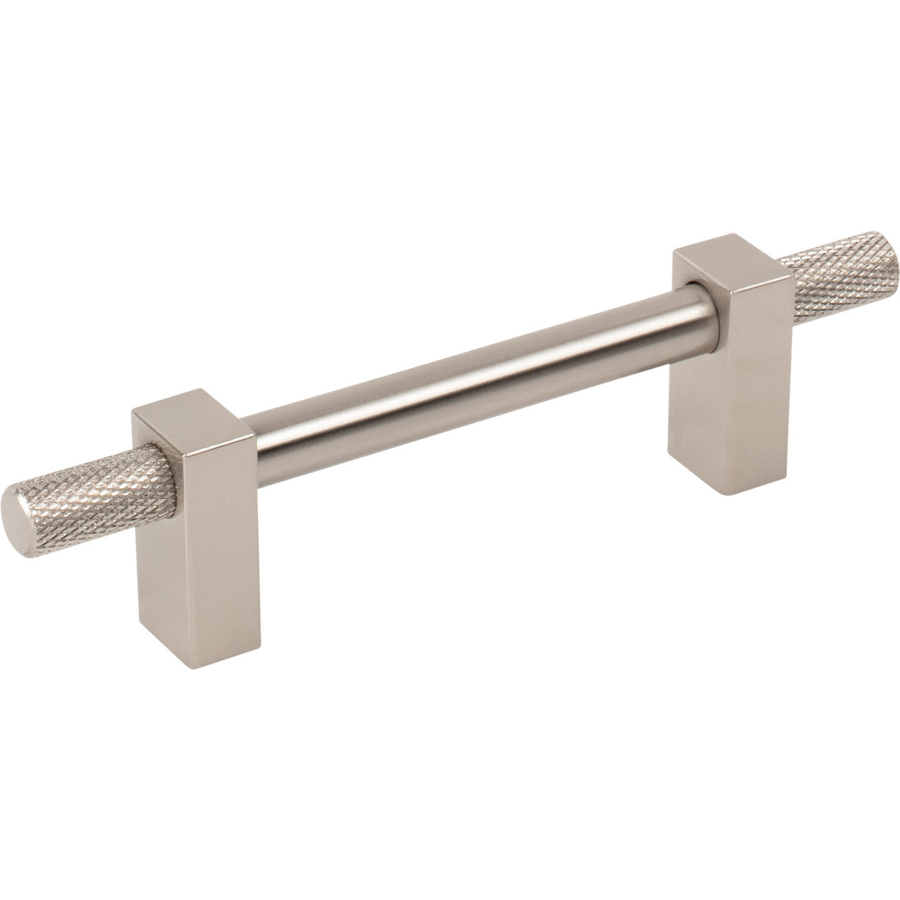 Jeffrey Alexander 698-96SN: 96mm cc Larkin Knurled Ends Bar Cabinet Pull - Satin Nickel