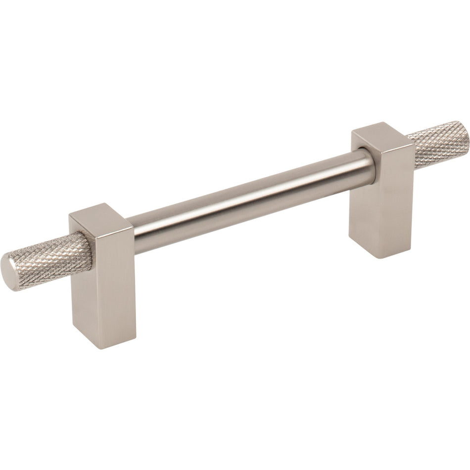 Jeffrey Alexander 698-96SN: 96mm cc Larkin Knurled Ends Bar Cabinet Pull - Satin Nickel