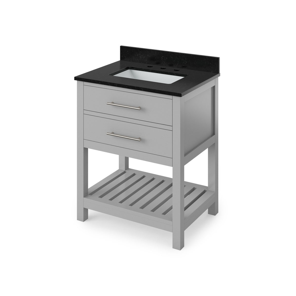 Jeffrey Alexander 30" Wavecrest Single Bowl Vanity - Grey Cabinet with Black Granite Top