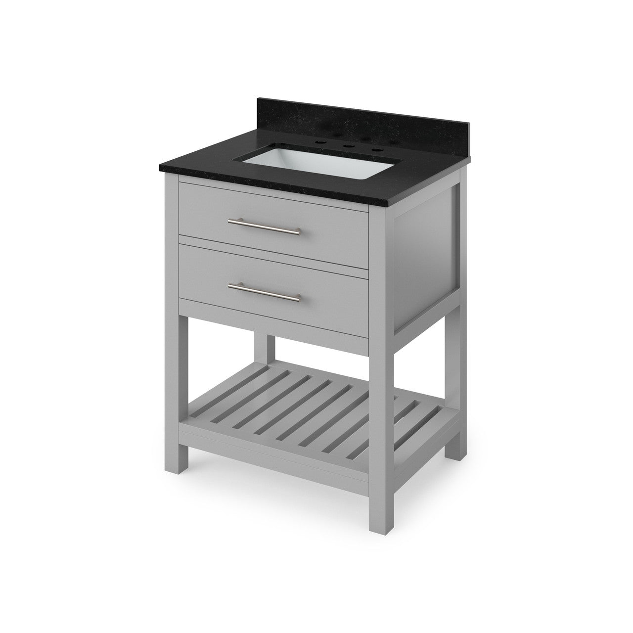 Jeffrey Alexander 30" Wavecrest Single Bowl Vanity - Grey Cabinet with Black Granite Top