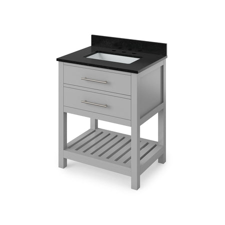 Jeffrey Alexander 30" Wavecrest Single Bowl Vanity - Grey Cabinet with Black Granite Top
