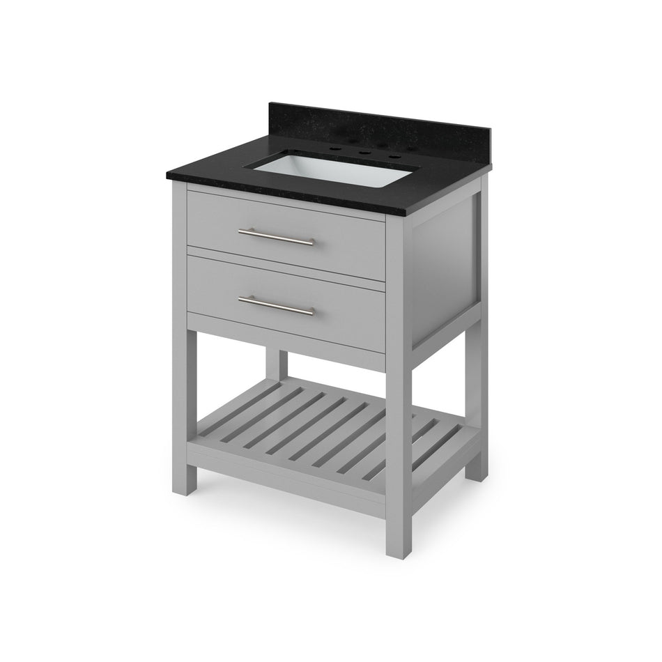 Jeffrey Alexander 30" Wavecrest Single Bowl Vanity - Grey Cabinet with Black Granite Top