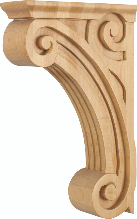 Hardware Resources COR4-2RW: 3" x 9" x 14" Scrolled Fluted Corbel - Rubberwood