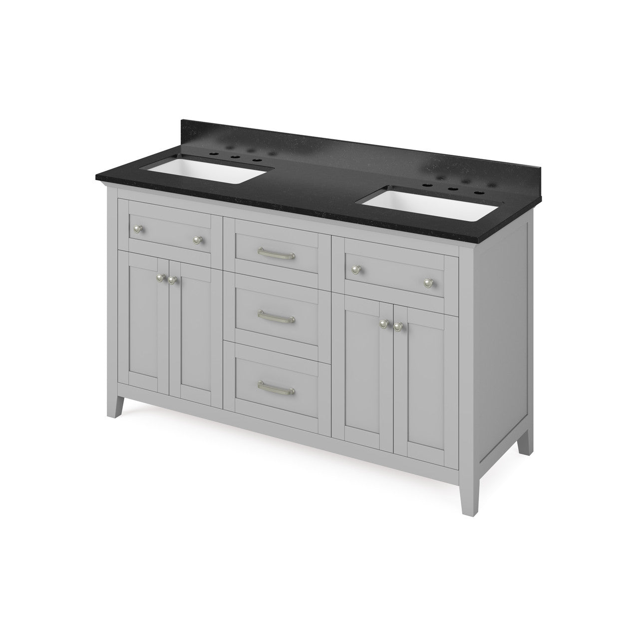 Jeffrey Alexander 60" Chatham Double Bowl Vanity - Grey Cabinet with Black Granite Top