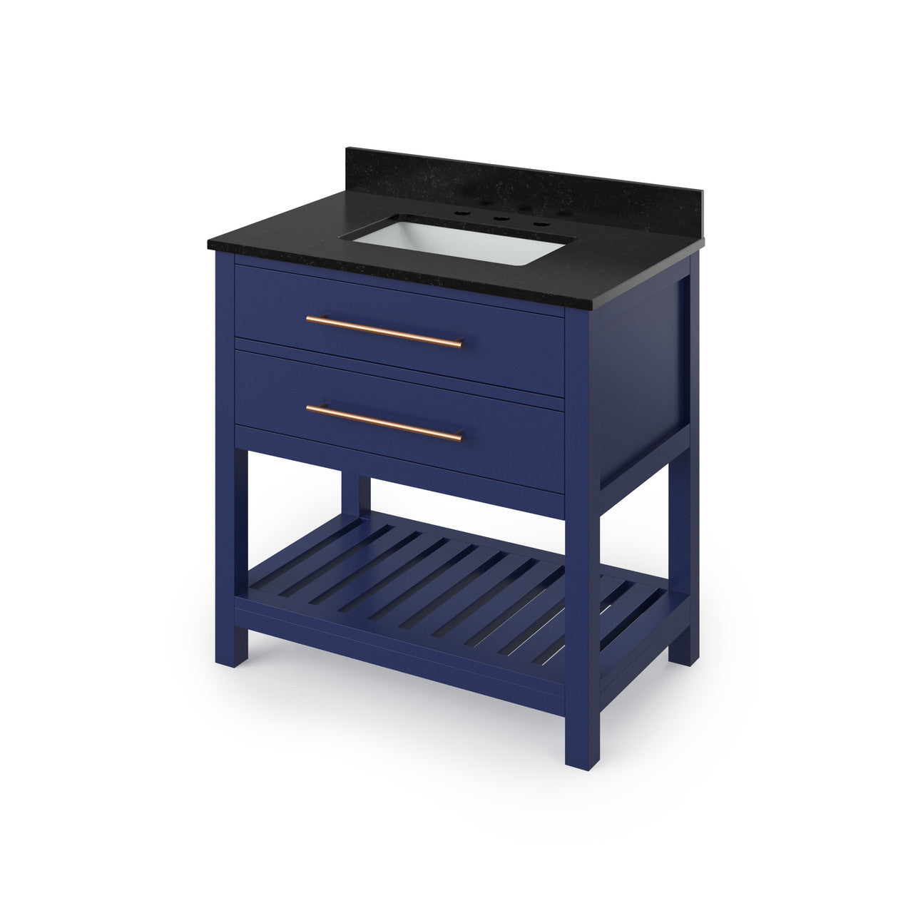 Jeffrey Alexander 36" Wavecrest Single Bowl Vanity - Hale Blue Cabinet with Black Granite Top