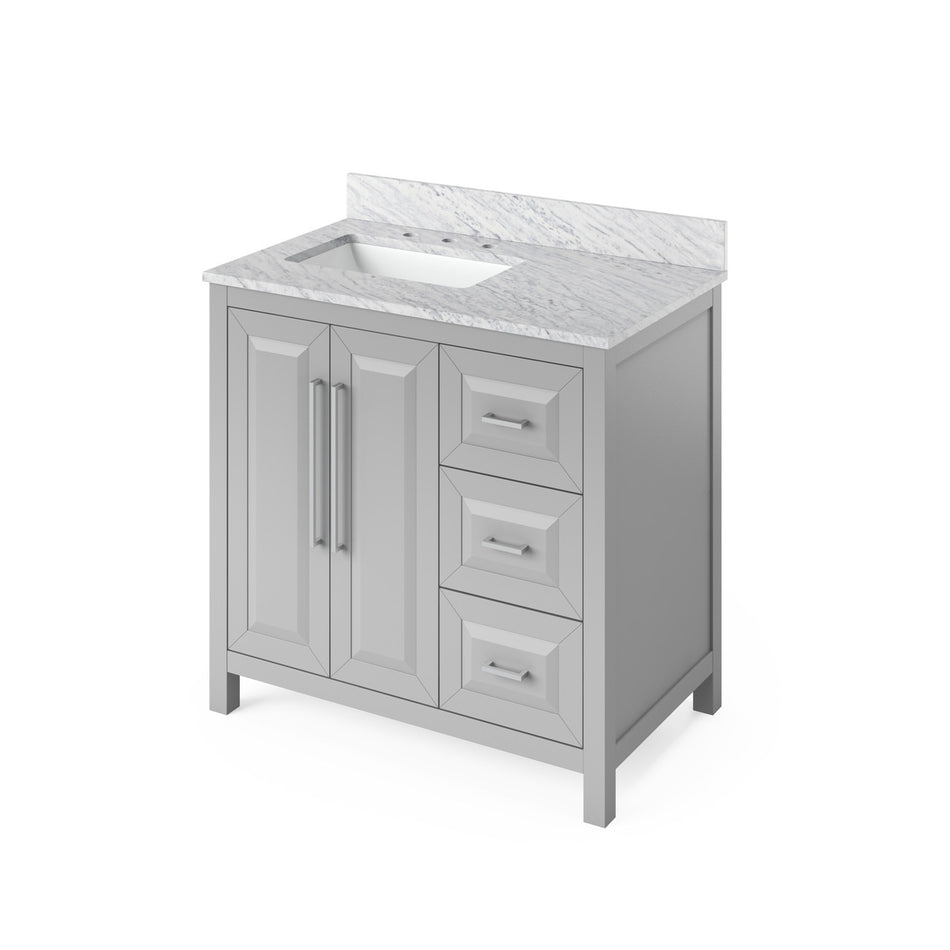 Jeffrey Alexander 36" Cade Single Bowl Vanity - Grey Cabinet with White Carrara Marble Top