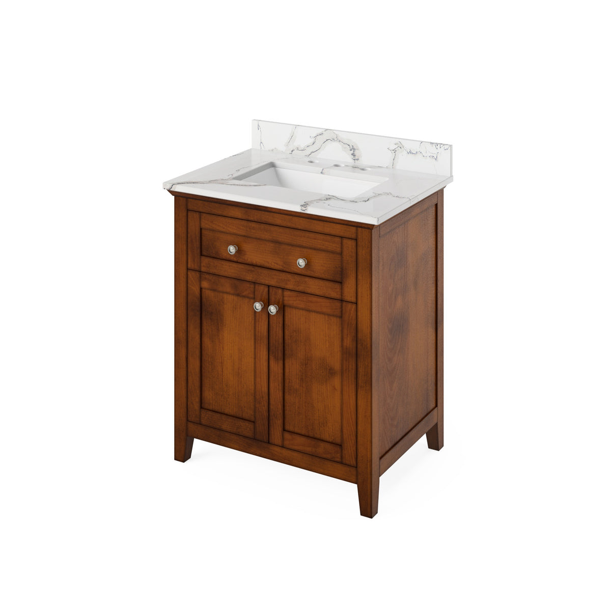 Jeffrey Alexander 30" Chatham Single Bowl Vanity - Chocolate Cabinet with Calacatta Vienna Quartz Top
