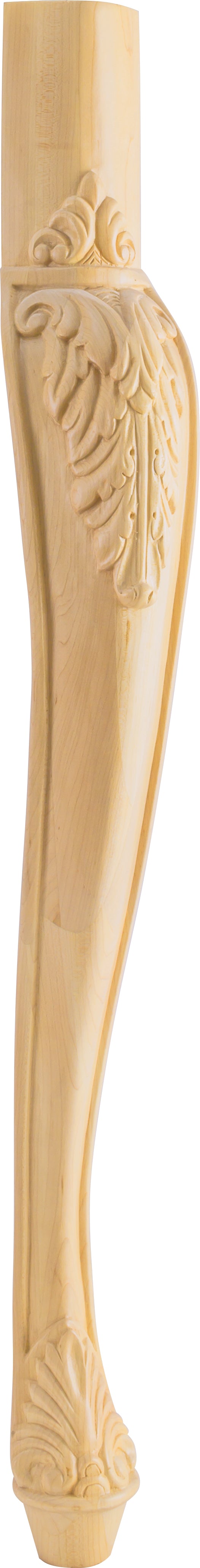 Hardware Resources LEGB-2RW: 2-1/2" x 2-1/2" x 35-1/2" Acanthus Cabriole Leg - Rubberwood