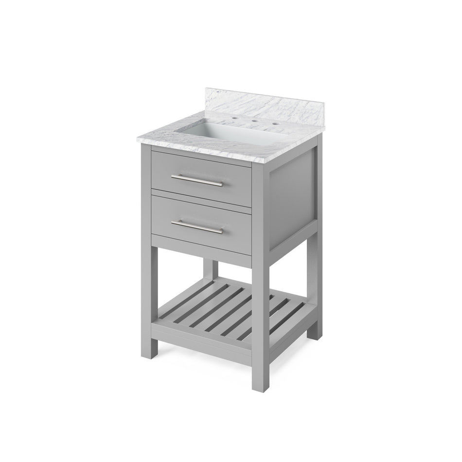 Jeffrey Alexander 24" Wavecrest Single Bowl Vanity - Grey Cabinet with White Carrara Marble Top