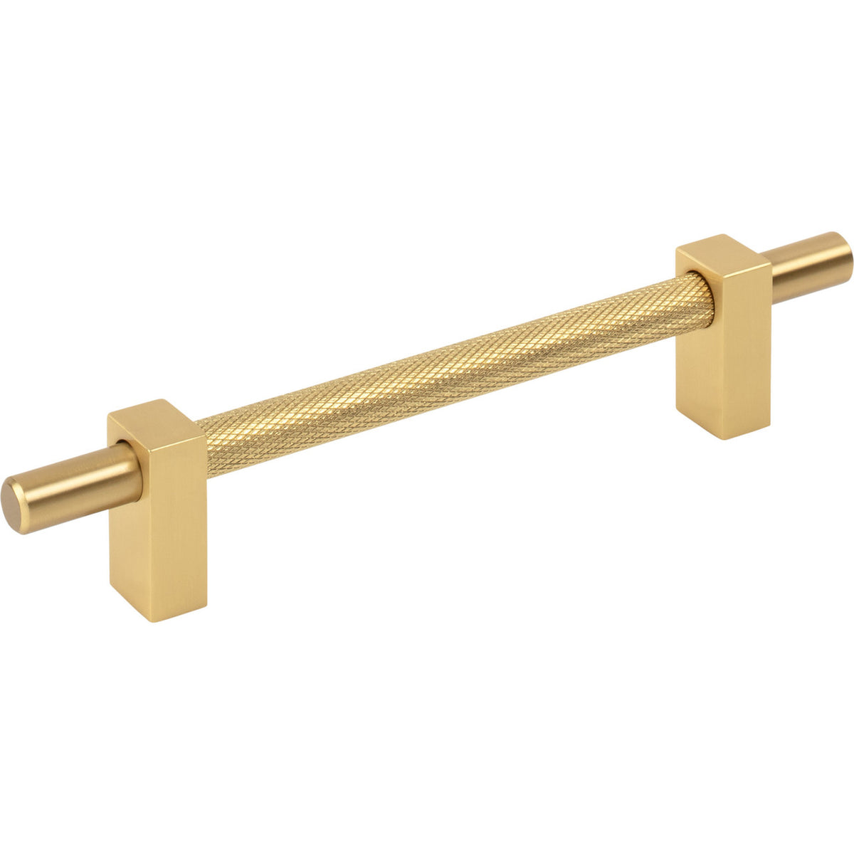 Jeffrey Alexander 598-128BG: 128mm cc Larkin Knurled Center Bar Cabinet Pull - Brushed Gold