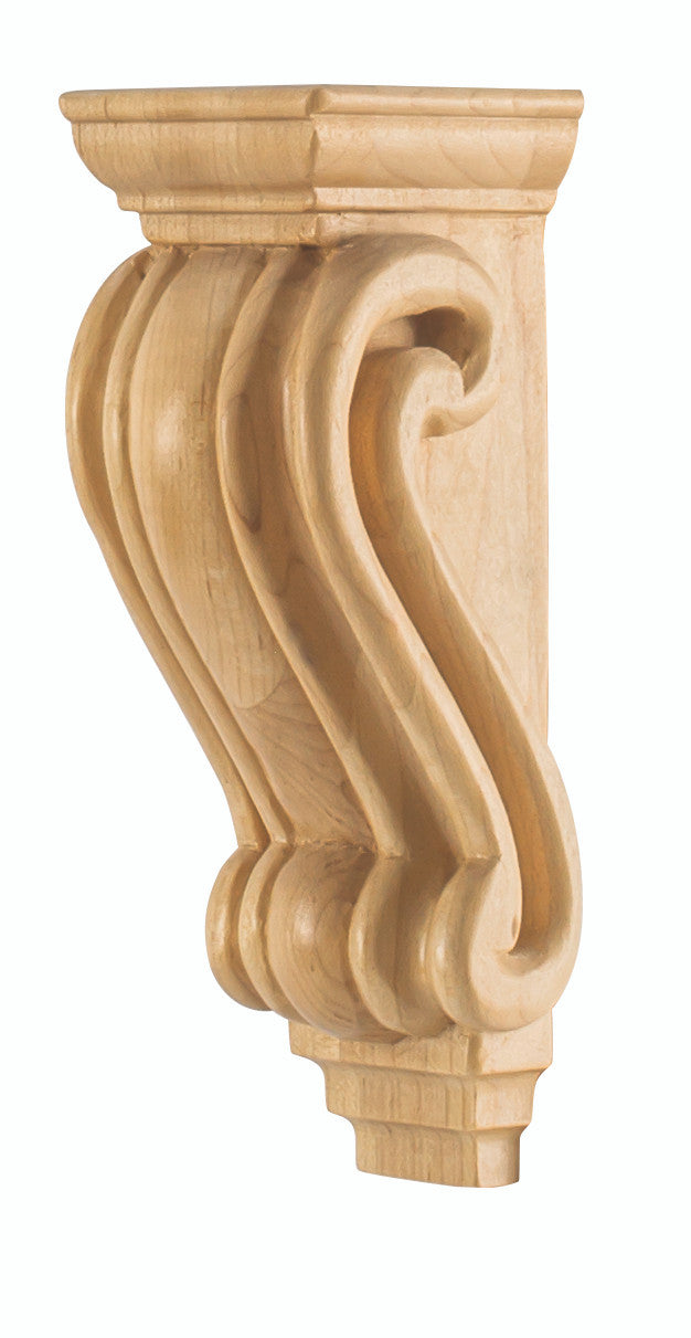 Hardware Resources CORC-PRW: 2-5/8 x 2-5/8" x 7" Scrolled Corbel - Rubberwood