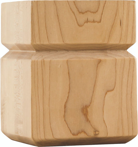 Hardware Resources BF33ALD: 3-1/2" x 4-1/2" Square Grooved Shaker Bun Foot - Alder