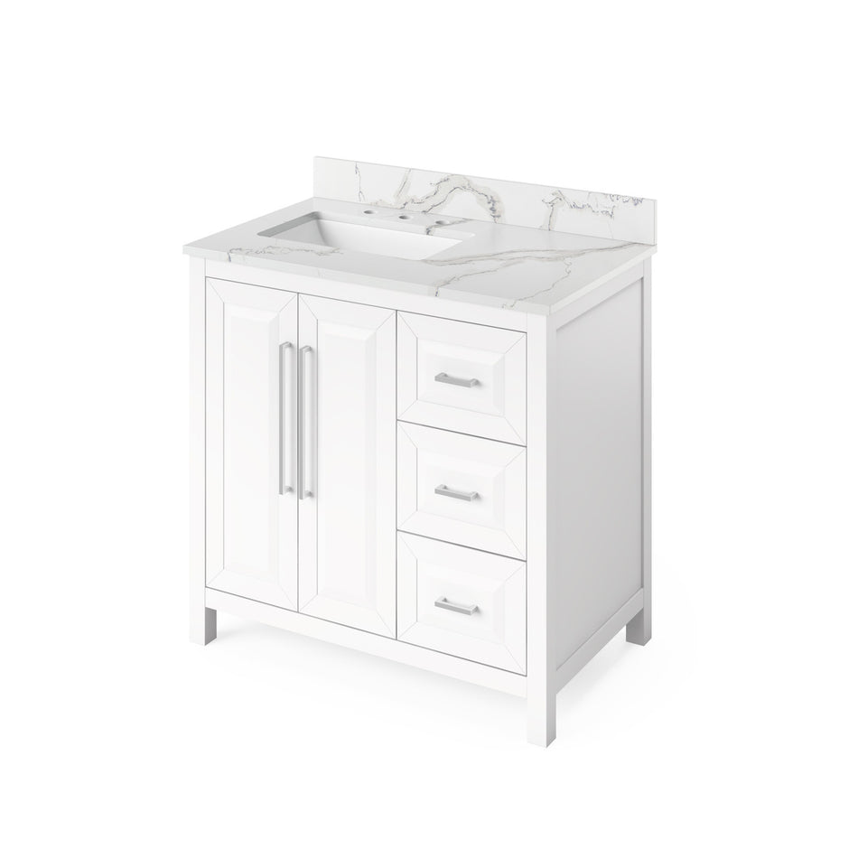 Jeffrey Alexander 36" Cade Single Bowl Vanity - White Cabinet with Calacatta Vienna Quartz Top