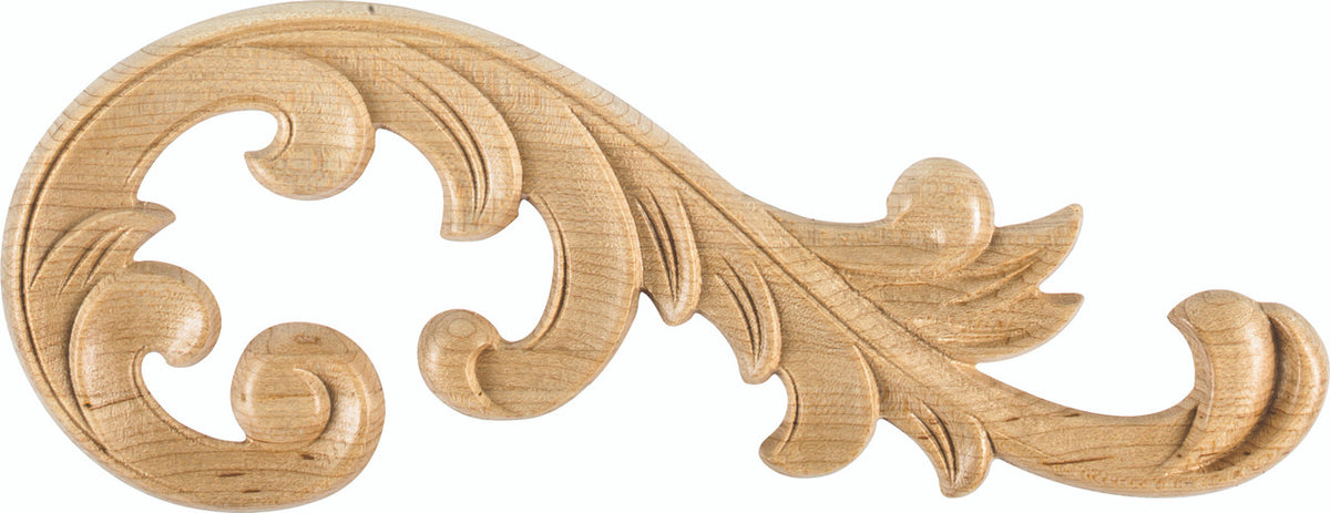 Hardware Resources APL-11-R-MP: 10-5/8" x 1/4" x 4" Acanthus Applique (right) - Maple