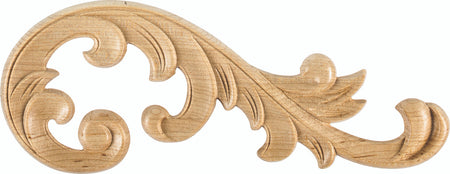Hardware Resources APL-11-R-MP: 10-5/8" x 1/4" x 4" Acanthus Applique (right) - Maple