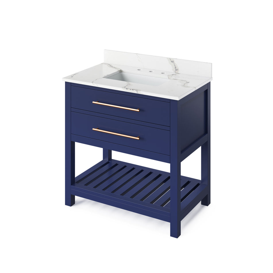 Jeffrey Alexander 36" Wavecrest Single Bowl Vanity - Hale Blue Cabinet with Calacatta Vienna Quartz Top