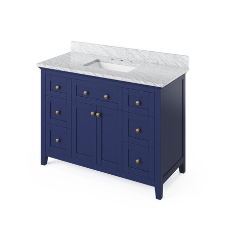 Jeffrey Alexander 48" Chatham Single Bowl Vanity - Hale Blue Cabinet with White Carrara Marble Top