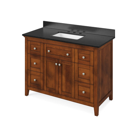 Jeffrey Alexander 48" Chatham Single Bowl Vanity - Chocolate Cabinet with Black Granite Top