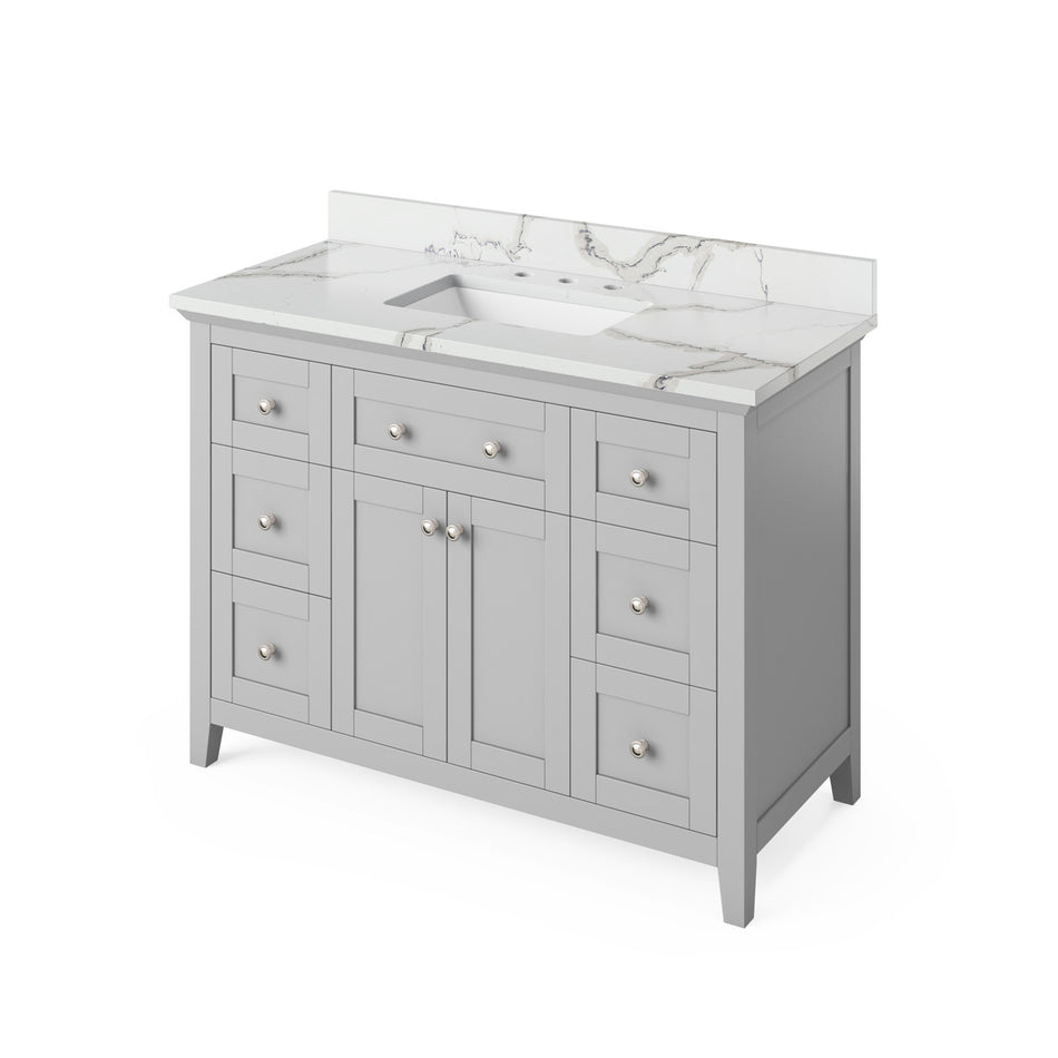 Jeffrey Alexander 48" Chatham Single Bowl Vanity - Grey Cabinet with Calacatta Vienna Quartz Top