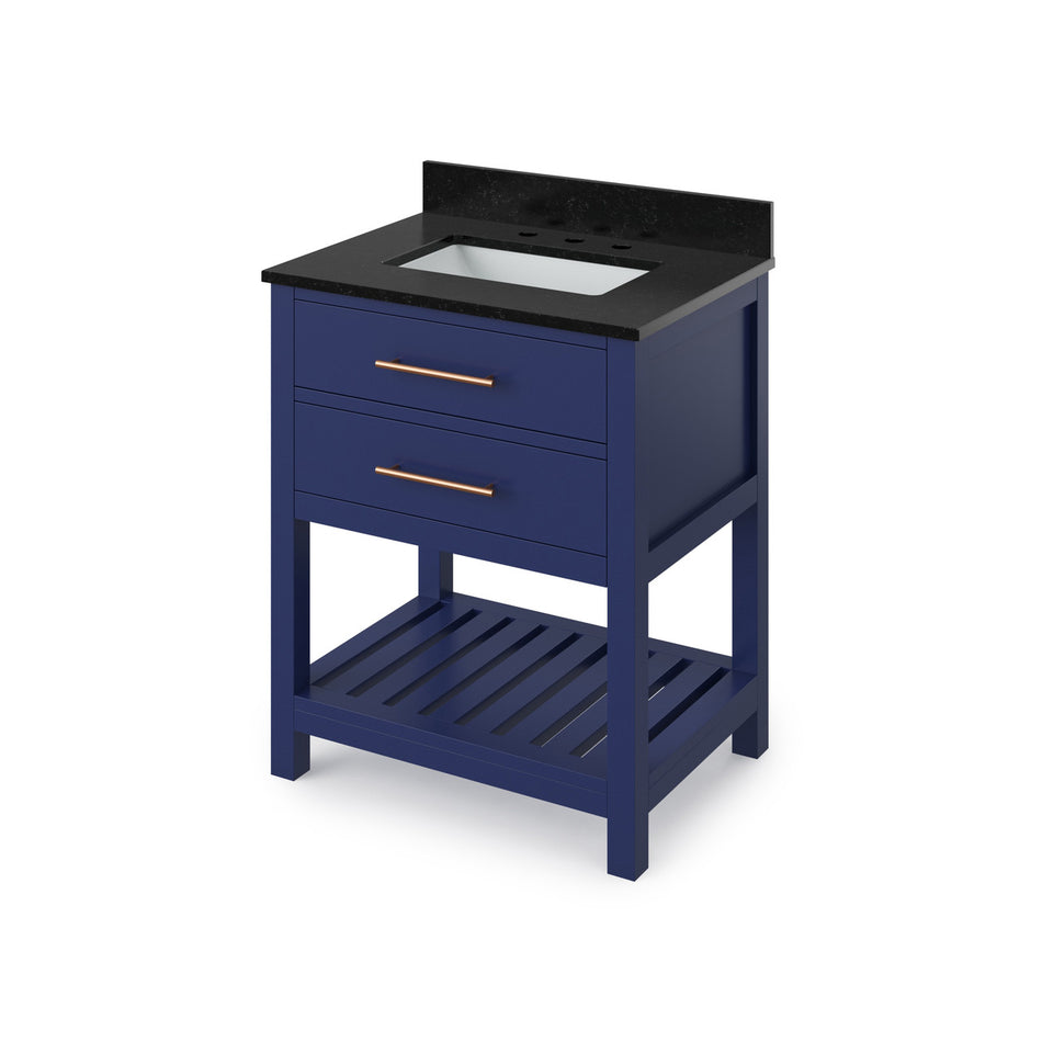 Jeffrey Alexander 30" Wavecrest Single Bowl Vanity - Hale Blue Cabinet with Black Granite Top
