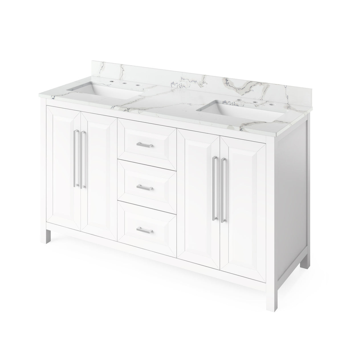 Jeffrey Alexander 60" Cade Double Bowl Vanity - White Cabinet with Calacatta Vienna Quartz Top