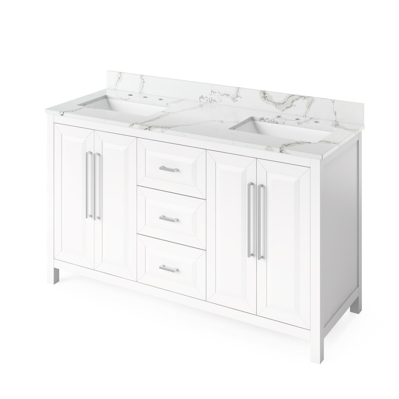 Jeffrey Alexander 60" Cade Double Bowl Vanity - White Cabinet with Calacatta Vienna Quartz Top