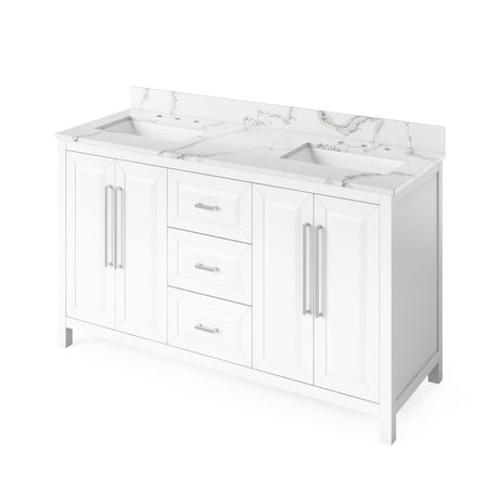 Jeffrey Alexander 60" Cade Double Bowl Vanity - White Cabinet with Calacatta Vienna Quartz Top