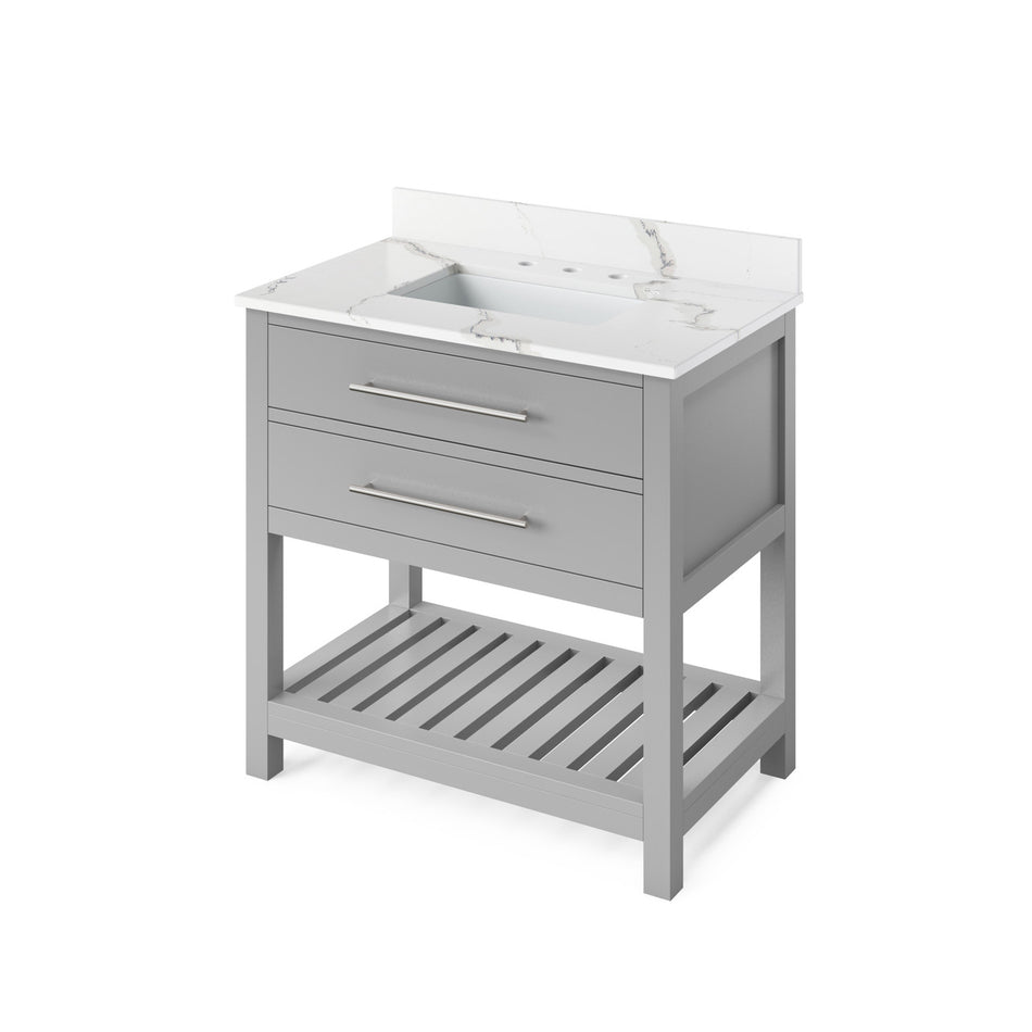 Jeffrey Alexander 36" Wavecrest Single Bowl Vanity - Grey Cabinet with Calacatta Vienna Quartz Top