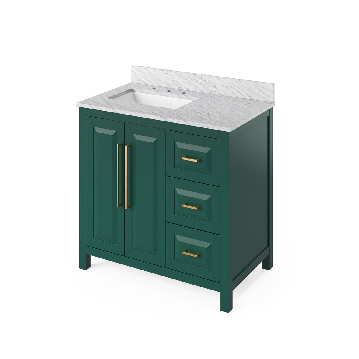 Jeffrey Alexander 36" Cade Single Bowl Vanity - Green Cabinet with White Carrara Marble Top