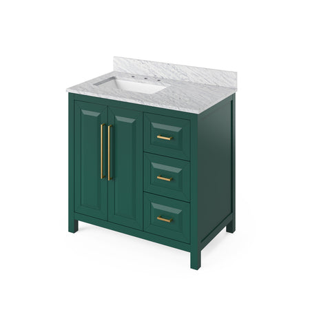 Jeffrey Alexander 36" Cade Single Bowl Vanity - Green Cabinet with White Carrara Marble Top