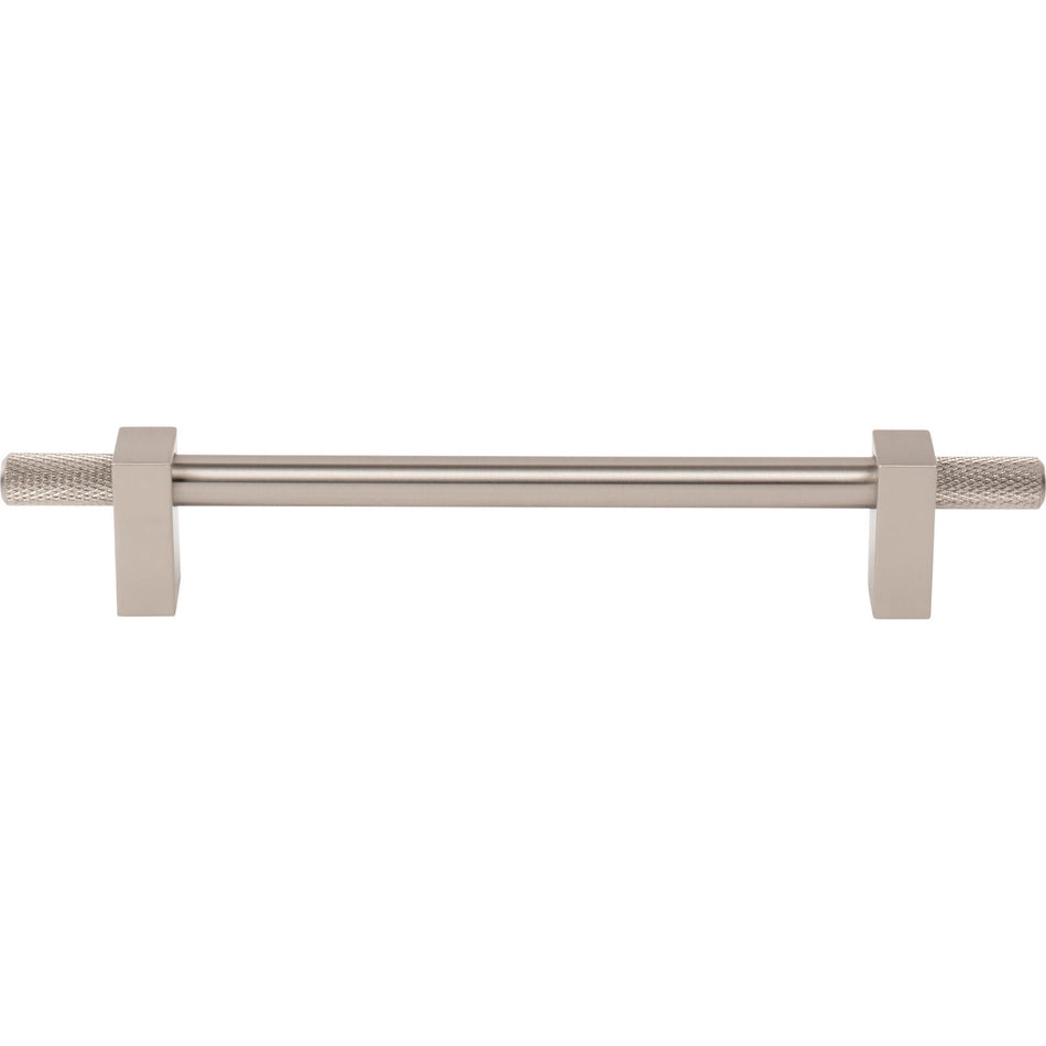 Jeffrey Alexander 698-160SN: 160mm cc Larkin Knurled Ends Bar Cabinet Pull - Satin Nickel