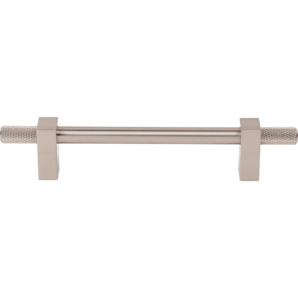 Jeffrey Alexander 698-128SN: 128mm cc Larkin Knurled Ends Bar Cabinet Pull - Satin Nickel