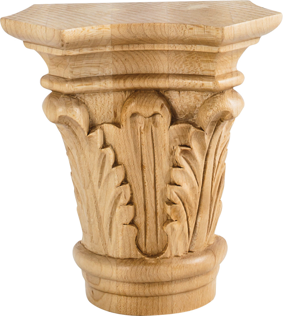 Hardware Resources CAP5RW: 4-3/8" x 2-1/8" x 4-3/4" Acanthus Capital - Rubberwood