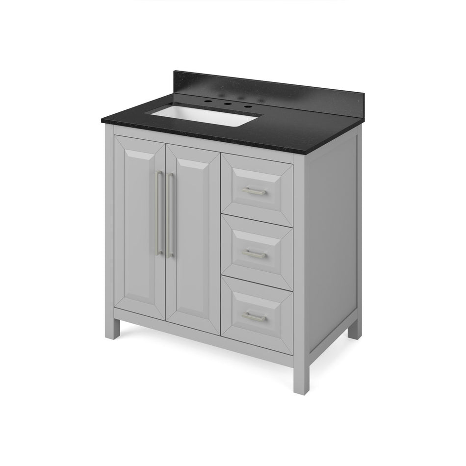 Jeffrey Alexander 36" Cade Single Bowl Vanity - Grey Cabinet with Black Granite Top