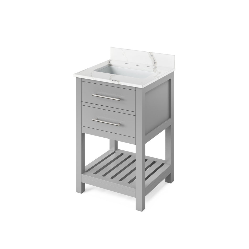 Jeffrey Alexander 24" Wavecrest Single Bowl Vanity - Grey Cabinet with Calacatta Vienna Quartz Top
