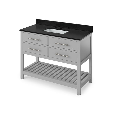 Jeffrey Alexander 48" Wavecrest Single Bowl Vanity - Grey Cabinet with Black Granite Top