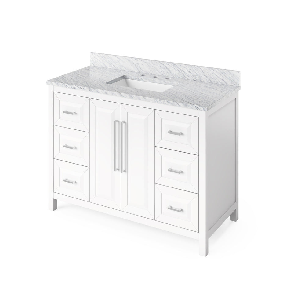 Jeffrey Alexander 48" Cade Single Bowl Vanity - White Cabinet with White Carrara Marble Top