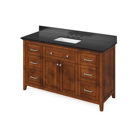 Jeffrey Alexander 60" Chatham Single Bowl Vanity - Chocolate Cabinet with Black Granite Top