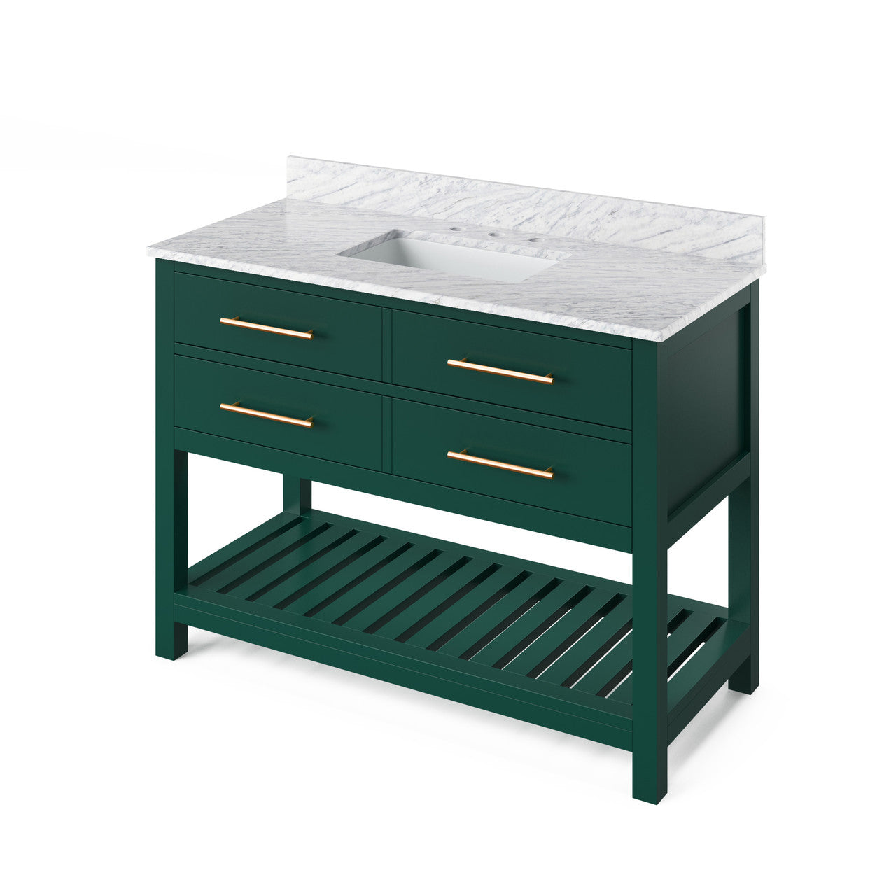 Jeffrey Alexander 48" Wavecrest Single Bowl Vanity - Green Cabinet with White Carrara Marble Top
