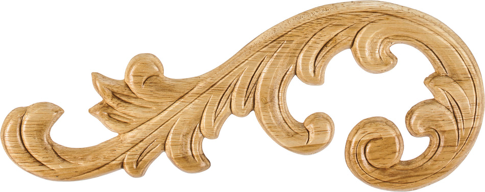 Hardware Resources PAPL-11-LRW: 10-5/8 x 5/16" x 4-3/8" Acanthus Applique (left) - Rubberwood