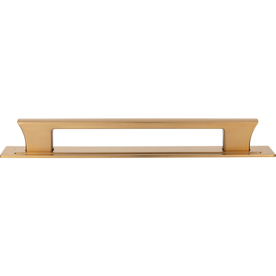 Atlas A6008-WB: 12" cc Zander Bar Appliance Pull w/Backplate - Warm Brass
