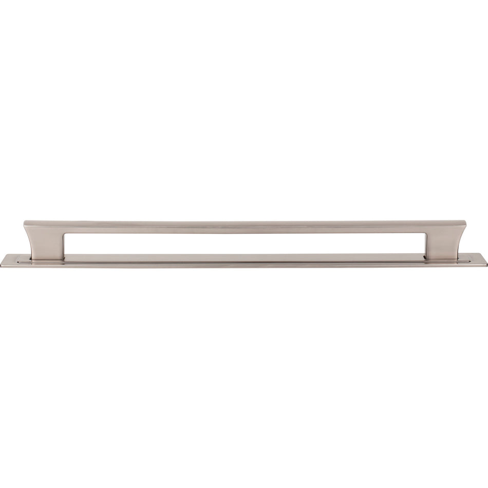 Atlas A6007-BRN: 12" cc Zander Bar Cabinet Pull w/Backplate - Brushed Nickel