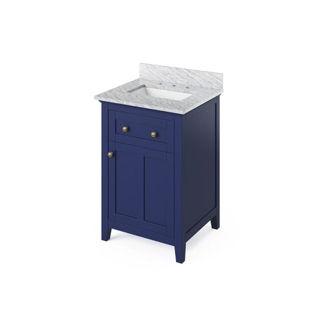 Jeffrey Alexander 24" Chatham Single Bowl Vanity - Hale Blue Cabinet with White Carrara Marble Top