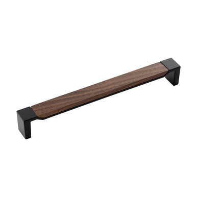 Belwith B076623WN-MB: 224mm cc Fuse Cabinet Pull - Matte Black/Walnut