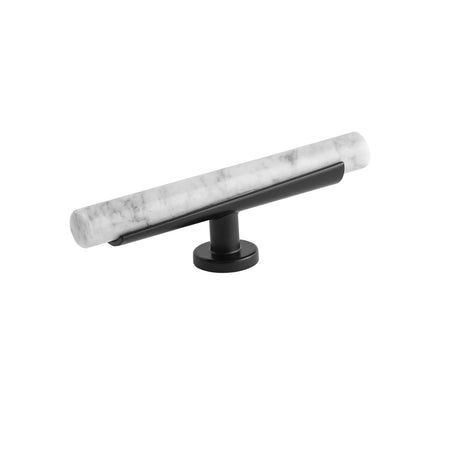 Belwith B077044MW-MB: 5" Firenze T-Bar Cabinet Knob - White Marble/Matte Black