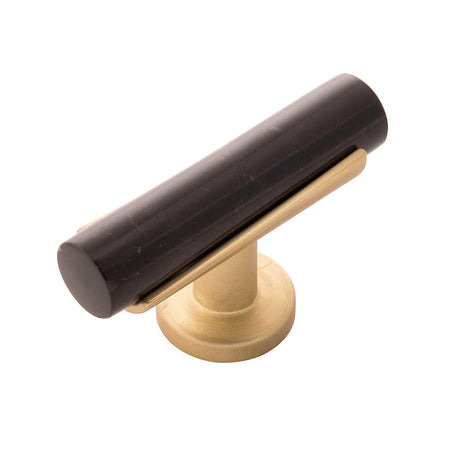 Belwith B077041MB-BGB: 2-1/2" Firenze T-Bar Cabinet Knob - Black Marble/Brushed Golden Brass