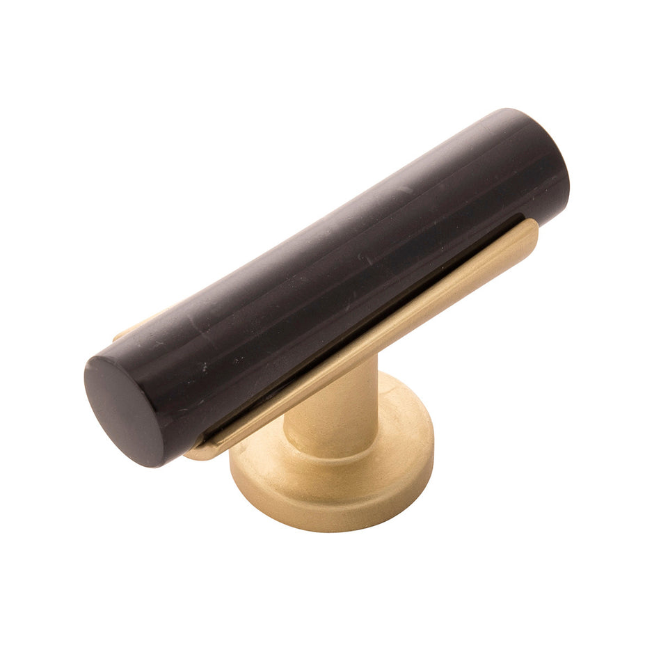 Belwith B077041MB-BGB: 2-1/2" Firenze T-Bar Cabinet Knob - Black Marble/Brushed Golden Brass