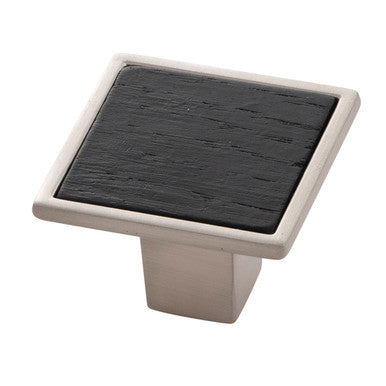 Belwith B076617WB-SN: 1-7/16" Fuse Cabinet Knob - Satin Nickel/Black Wood