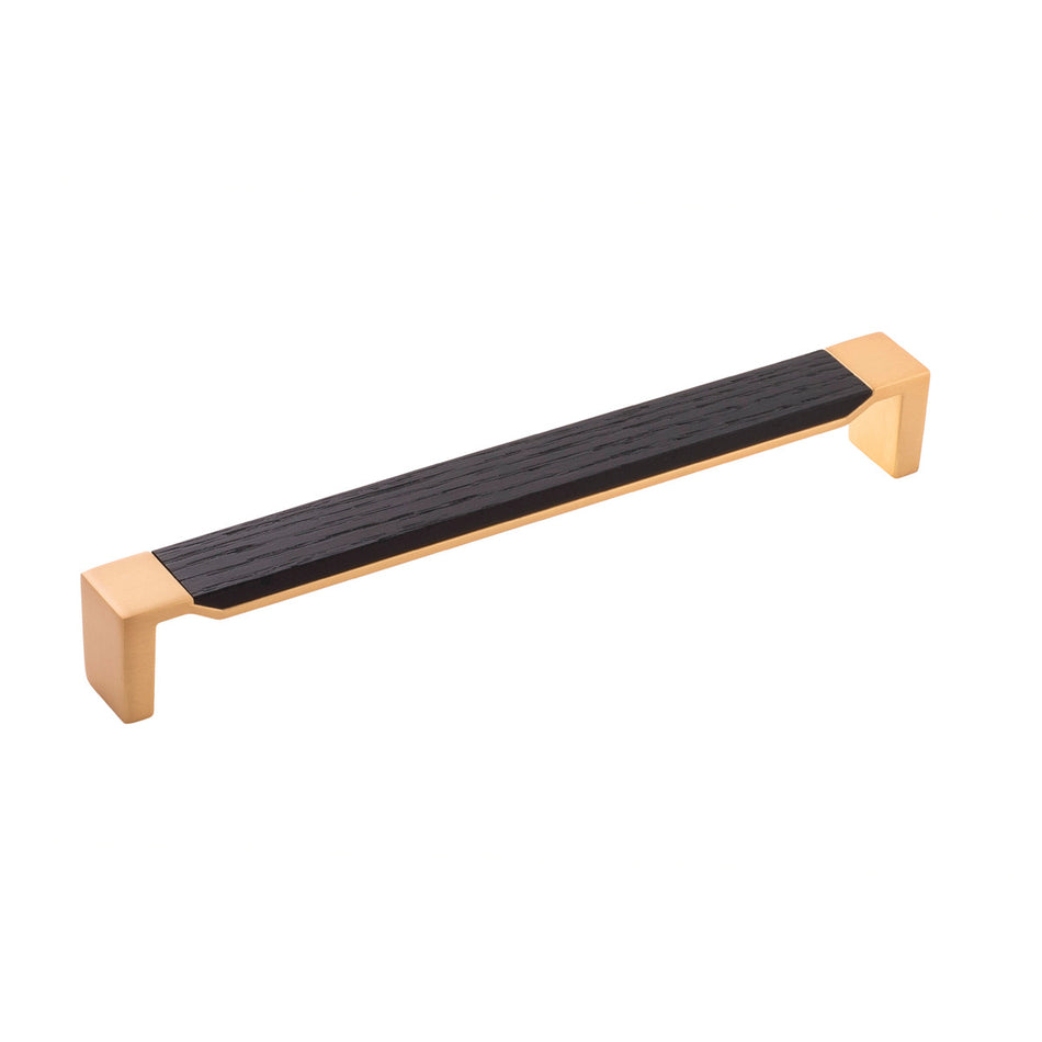 Belwith B076623WB-BGB: 224mm cc Fuse Cabinet Pull - Brushed Golden Brass/Black Wood